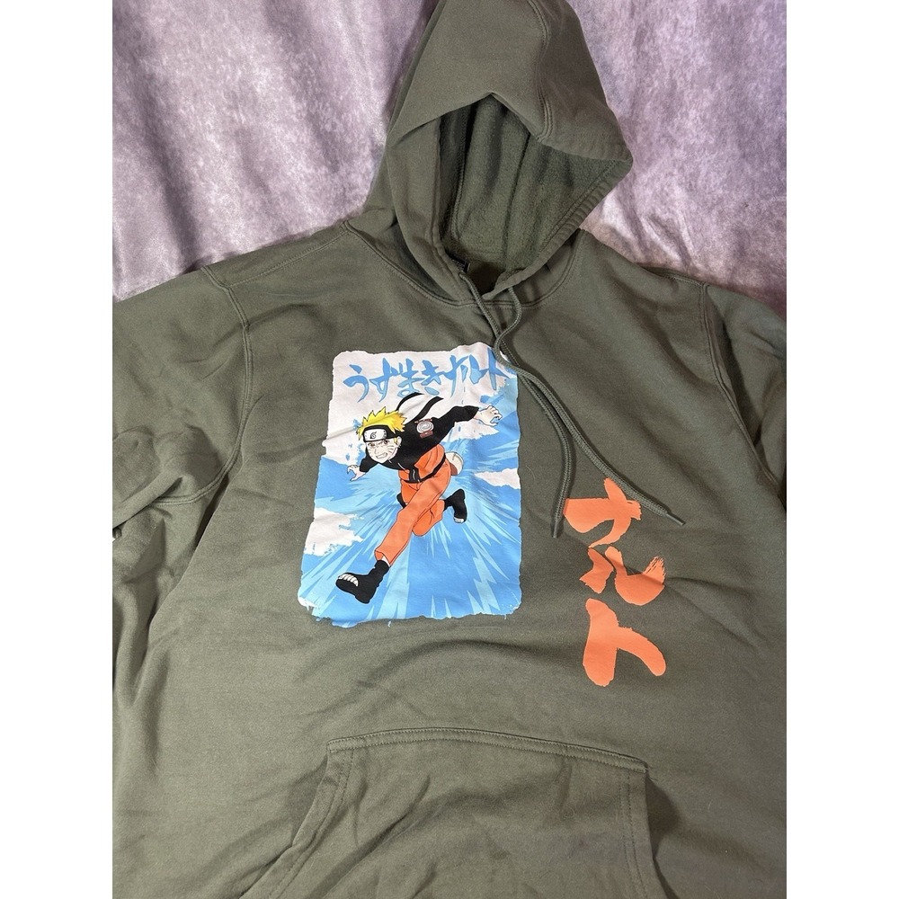 Naruto Shippuden Hoodie Mens 3XL Green Graphic Pullover Anime Sweatshirt